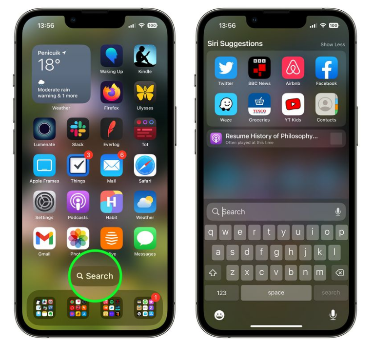 洛浦苹果手机维修分享升级到 iOS 16 后，如何删除主屏幕上的搜索按钮 